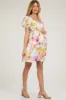 Multi-Color Floral V-Neck Short Puff Sleeve Ruffle Waist Maternity Dress sold by Pinkblush