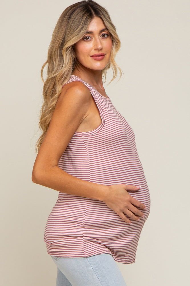 Mauve Striped Sleeveless Maternity Tank Top sold by Pinkblush product image thumbnail 2