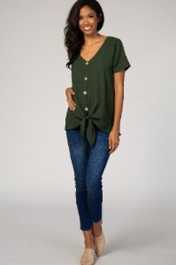Olive Button Tie Front Maternity Top sold by Pinkblush