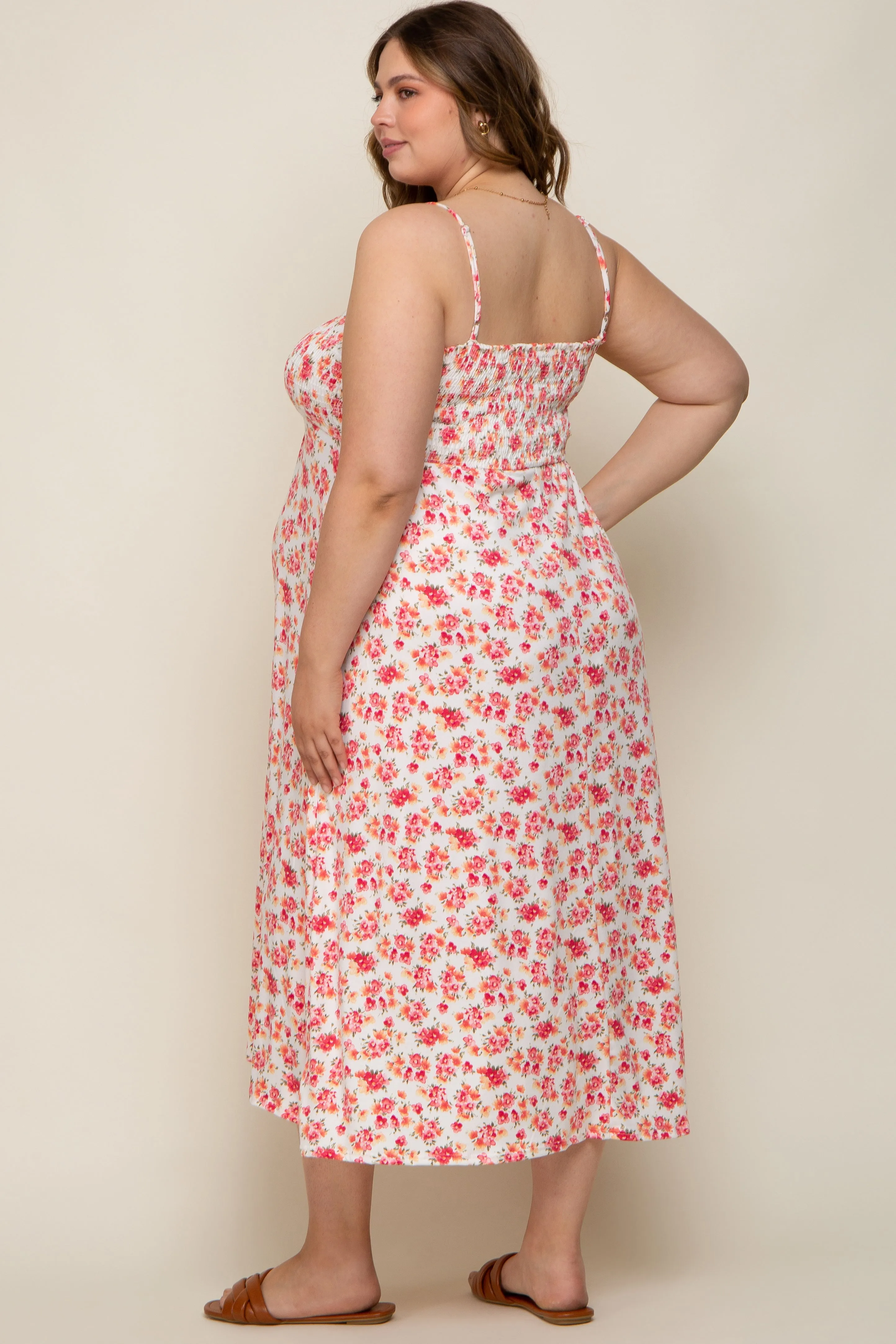 Ivory Square Neck Smocked Plus Maternity Midi Dress sold by Pinkblush product image thumbnail 3
