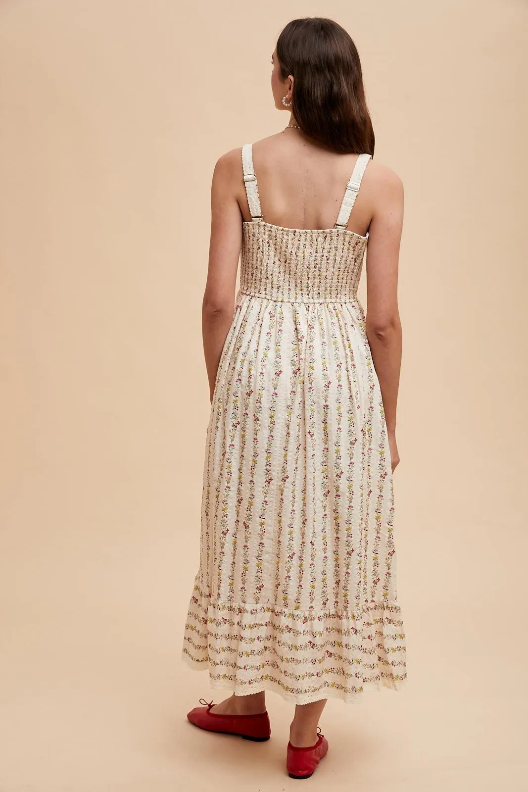 Cream Floral Textured Cotton Lace Trim Maxi Dress sold by Pinkblush product image thumbnail 4