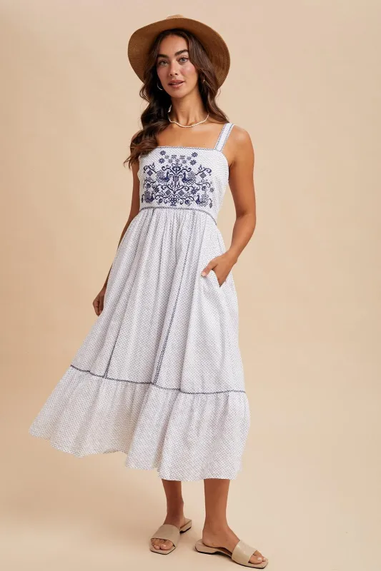 Ivory Cross Stitch Embroidered Maxi Dress sold by Pinkblush