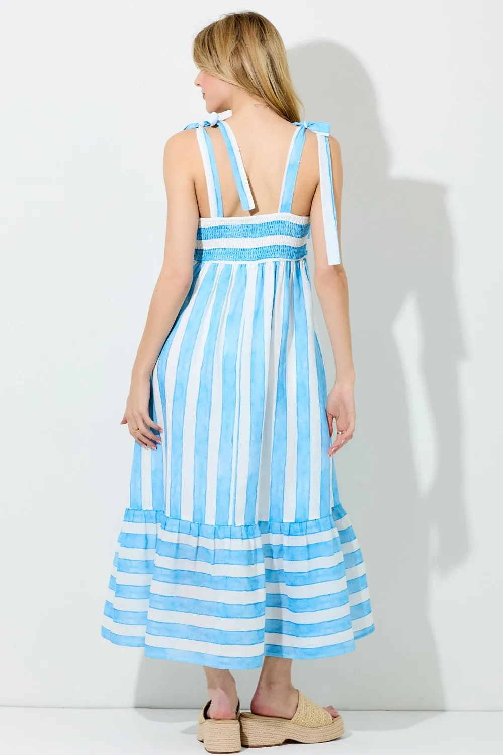 Light Blue Wide Stripe Shoulder Tie Midi Dress sold by Pinkblush product image thumbnail 3