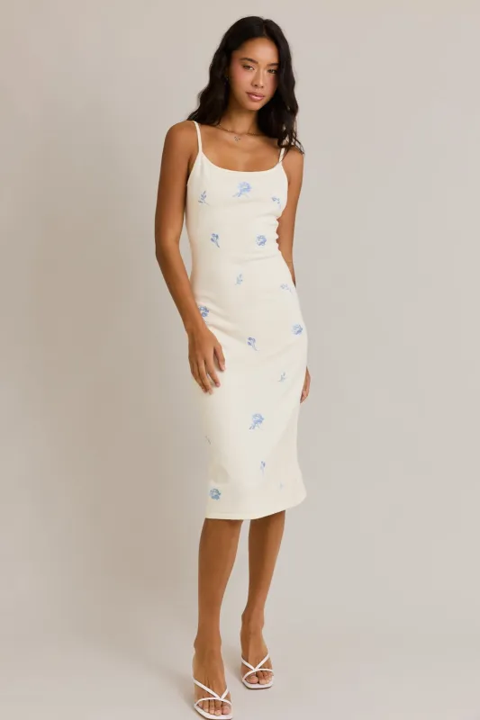 Ivory Knit Floral Embroidery Midi Tank Dress sold by Pinkblush