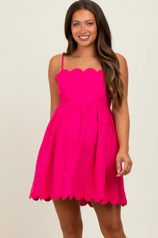 Fuchsia Scallop Edge Cutout Tie Back Maternity Mini Dress sold by Pinkblush