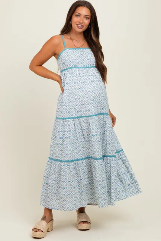 Blue Cotton Floral Maternity Maxi Dress sold by Pinkblush