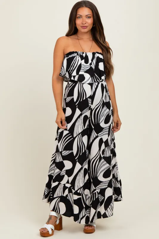 Black/Cream Printed Wide Leg Tube Maternity Jumpsuit sold by Pinkblush