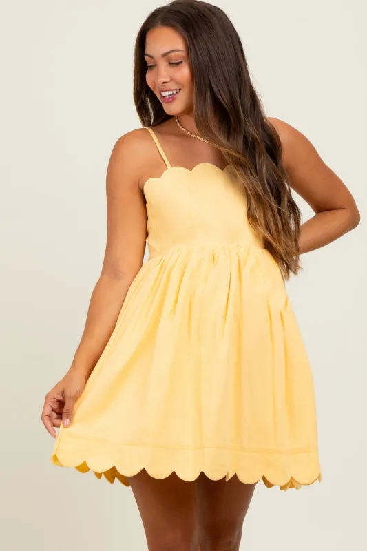 Yellow Scallop Edge Cutout Tie Back Maternity Mini Dress sold by Pinkblush