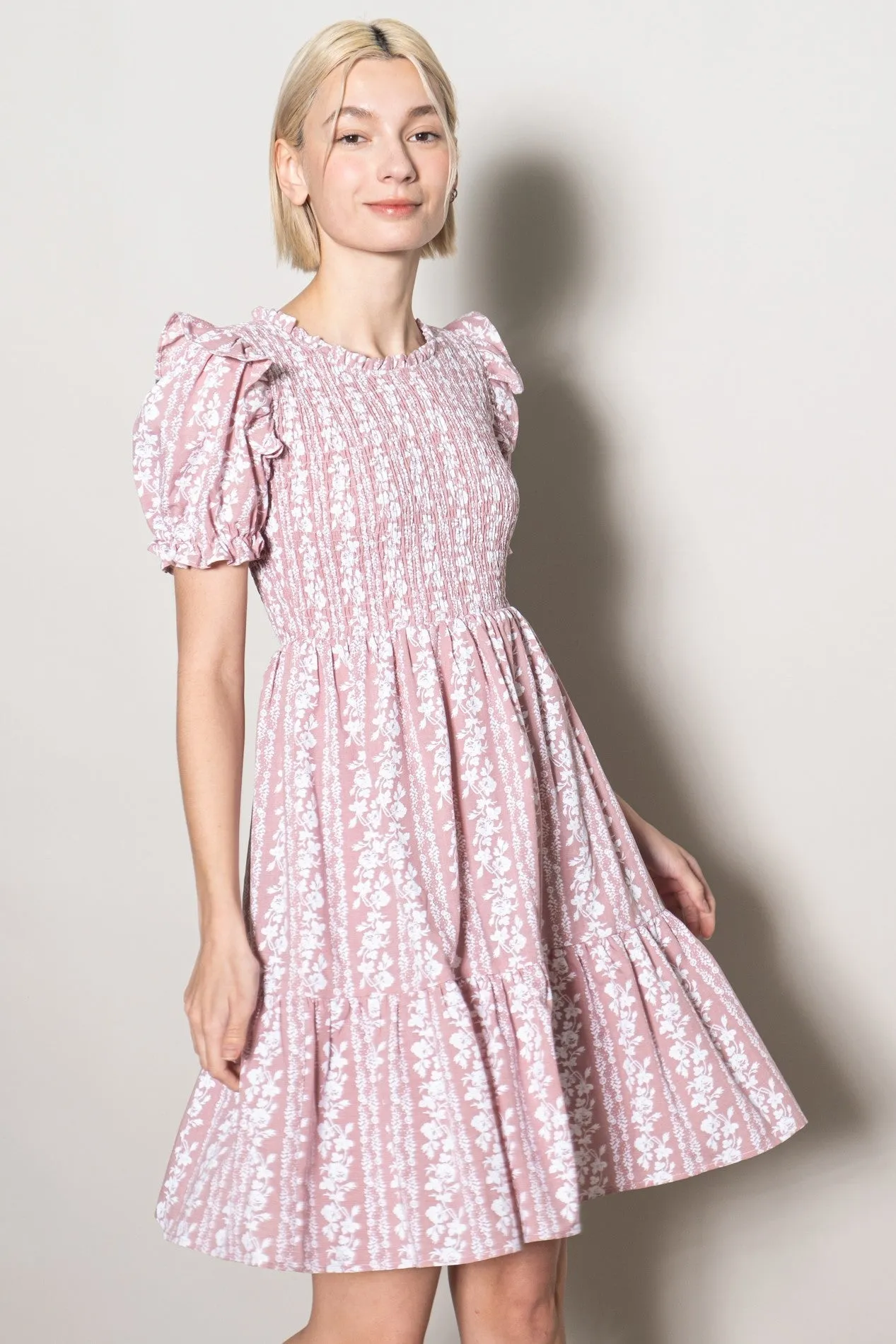 Pink Floral Smocked Ruffle Accent Dress sold by Pinkblush product image thumbnail 2