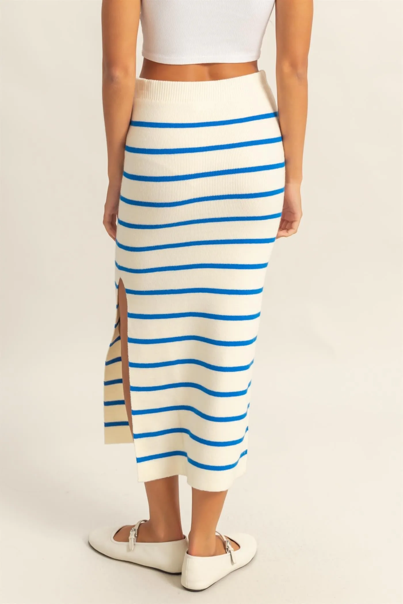 Blue/Cream Striped Fitted Sweater Maxi Skirt sold by Pinkblush product image thumbnail 4