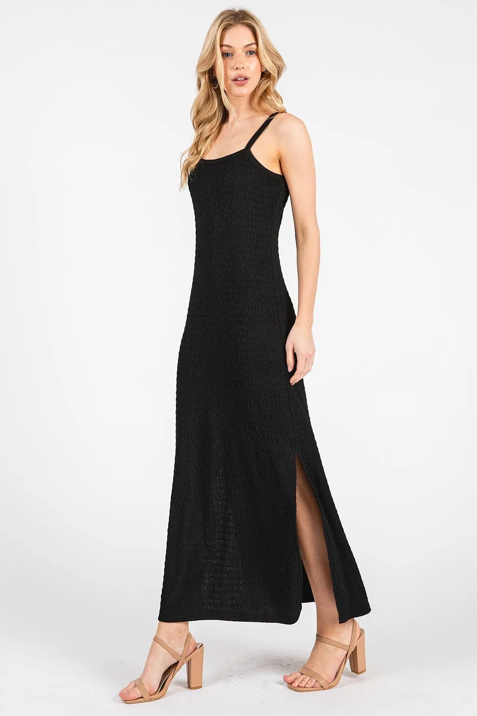 Black Textured Stripe Side Slit Maxi Dress sold by Pinkblush product image thumbnail 3