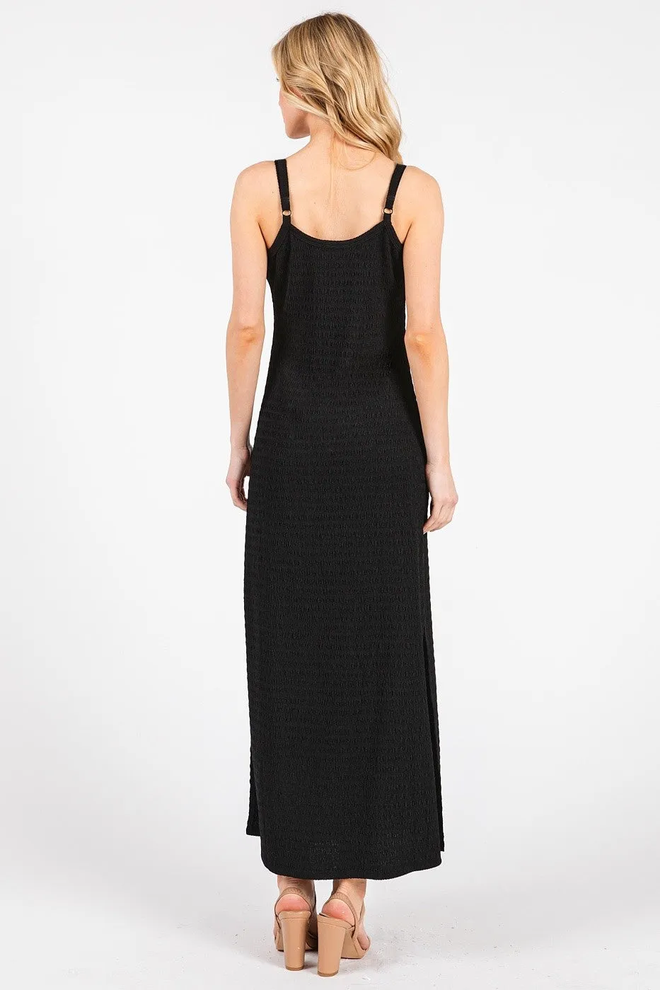 Black Textured Stripe Side Slit Maxi Dress sold by Pinkblush product image thumbnail 4