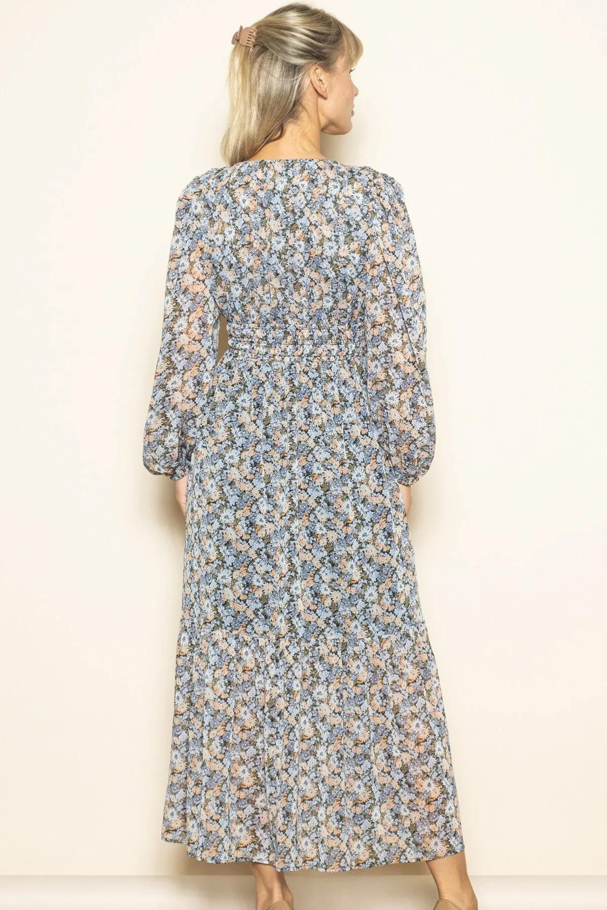 Blue Floral Smocked Waist Maxi Dress sold by Pinkblush product image thumbnail 3