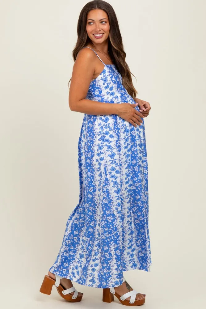 Blue Floral Colorblock Sleeveless Maternity Maxi Dress sold by Pinkblush product image thumbnail 3