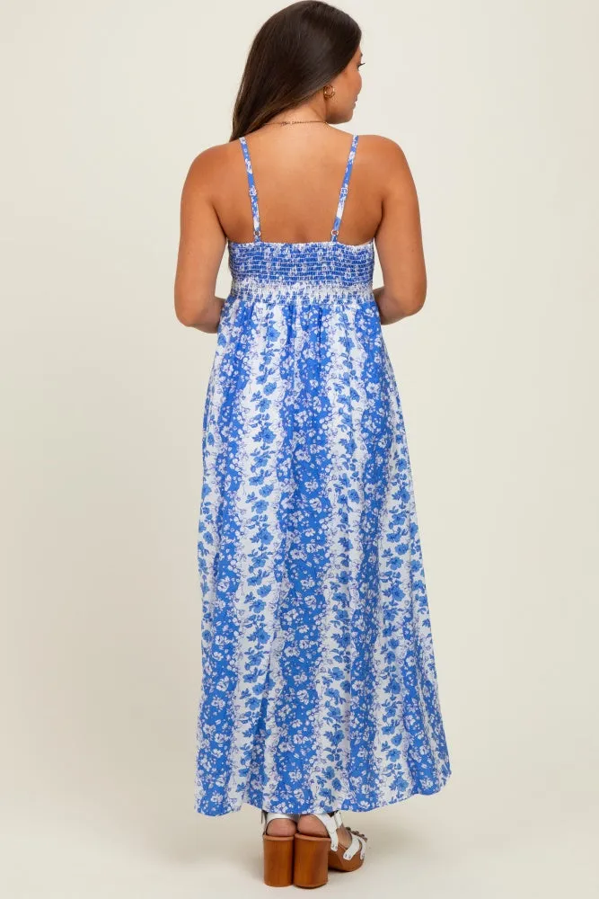 Blue Floral Colorblock Sleeveless Maternity Maxi Dress sold by Pinkblush product image thumbnail 4