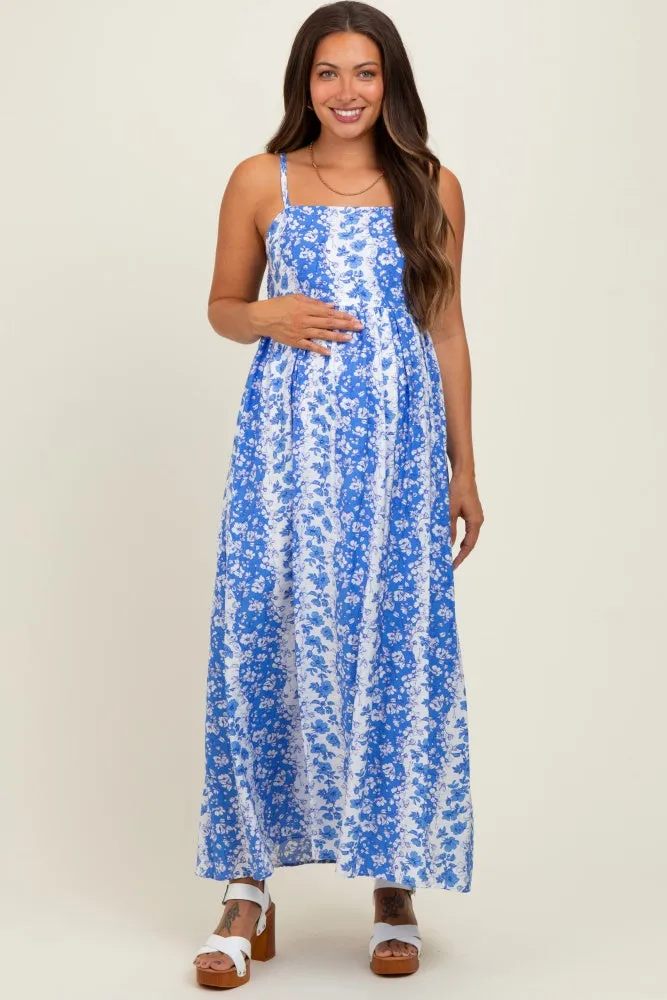 Blue Floral Colorblock Sleeveless Maternity Maxi Dress sold by Pinkblush