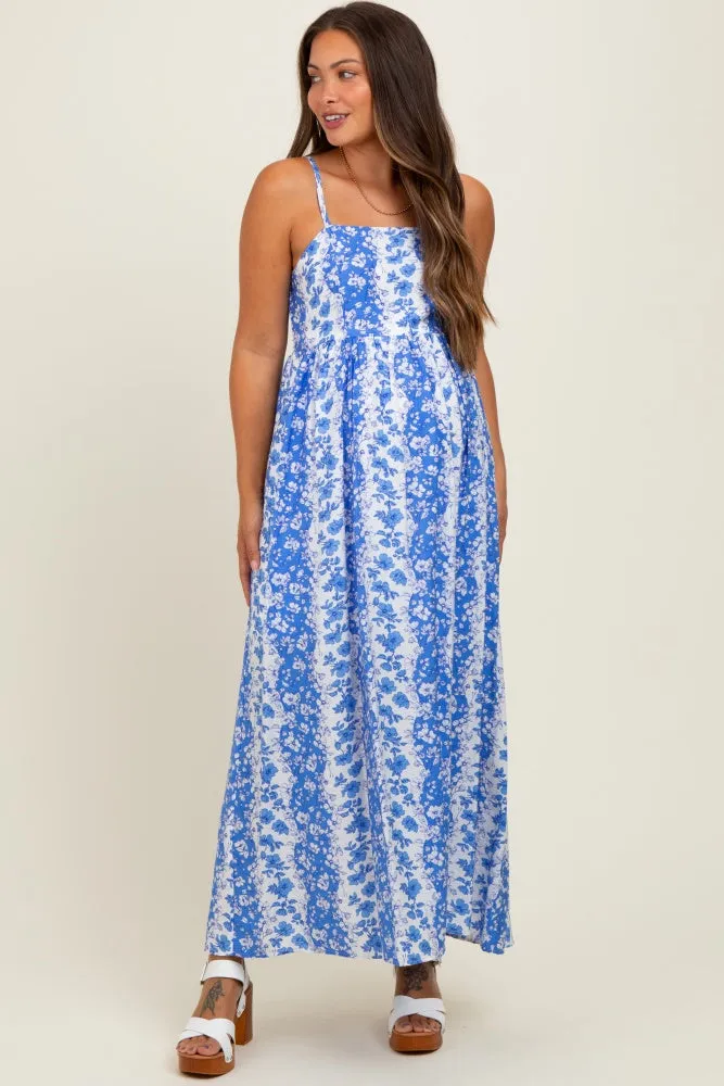 Blue Floral Colorblock Sleeveless Maternity Maxi Dress sold by Pinkblush product image thumbnail 2