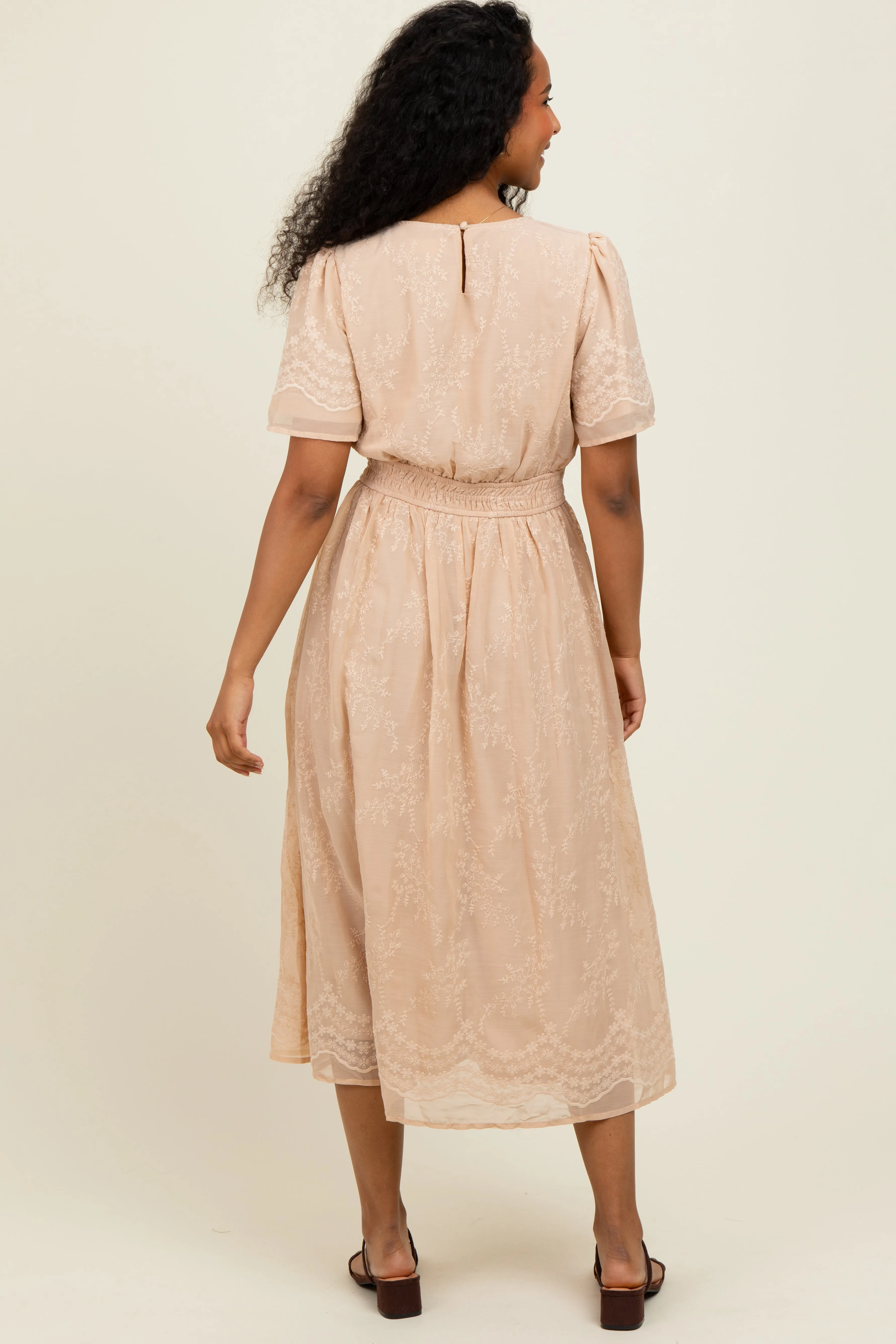 Beige Floral Embroidered Midi Dress sold by Pinkblush product image thumbnail 4