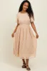 Beige Floral Embroidered Midi Dress sold by Pinkblush