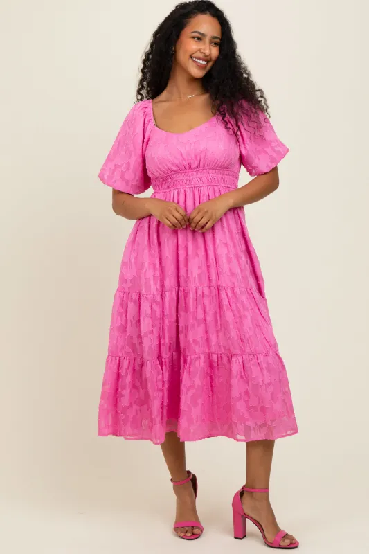 Pink Textured Floral Short Sleeve Midi Dress sold by Pinkblush