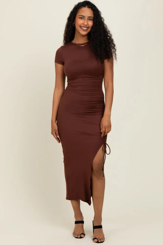 Brown Side Slit Maxi Dress sold by Pinkblush