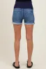 Navy Raw Cut Hem Cuffed Maternity Jean Shorts sold by Pinkblush