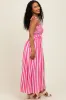 Pink Striped Smocked Shoulder Tie Midi Dress sold by Pinkblush