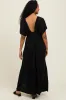 Black V-Neck Flutter Sleeve Side Slit Maxi Dress sold by Pinkblush