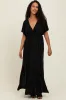 Black V-Neck Flutter Sleeve Side Slit Maxi Dress sold by Pinkblush