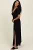 Black V-Neck Flutter Sleeve Side Slit Maxi Dress sold by Pinkblush
