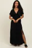 Black V-Neck Flutter Sleeve Side Slit Maxi Dress sold by Pinkblush