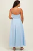 Light Blue Linen A-Line Flared Maternity Midi Dress sold by Pinkblush