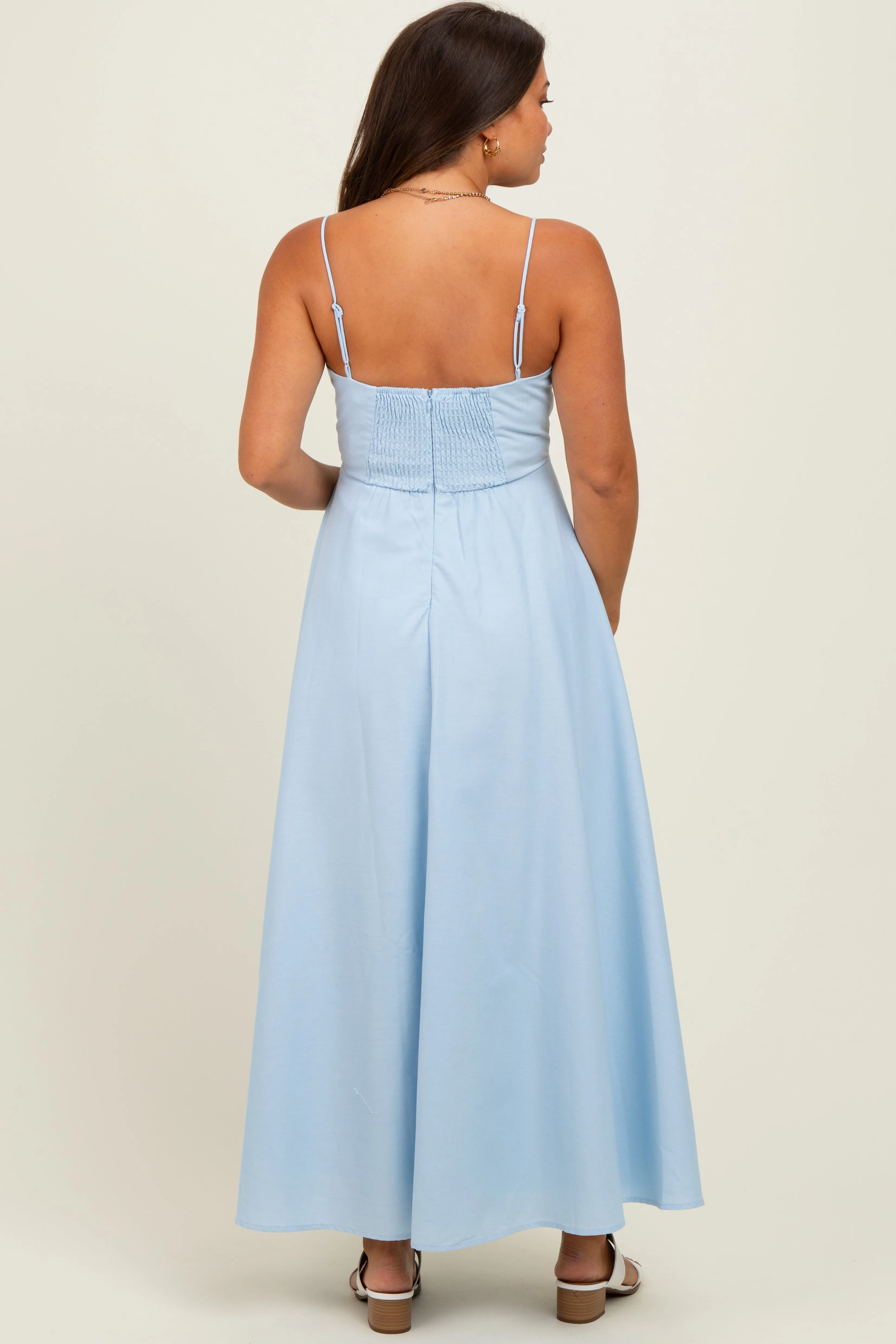 Light Blue Linen A-Line Flared Maternity Midi Dress sold by Pinkblush product image thumbnail 4