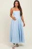 Light Blue Linen A-Line Flared Maternity Midi Dress sold by Pinkblush