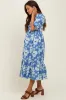 Blue Floral Pleated Bodice Maternity Midi Dress sold by Pinkblush