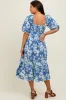 Blue Floral Pleated Bodice Maternity Midi Dress sold by Pinkblush