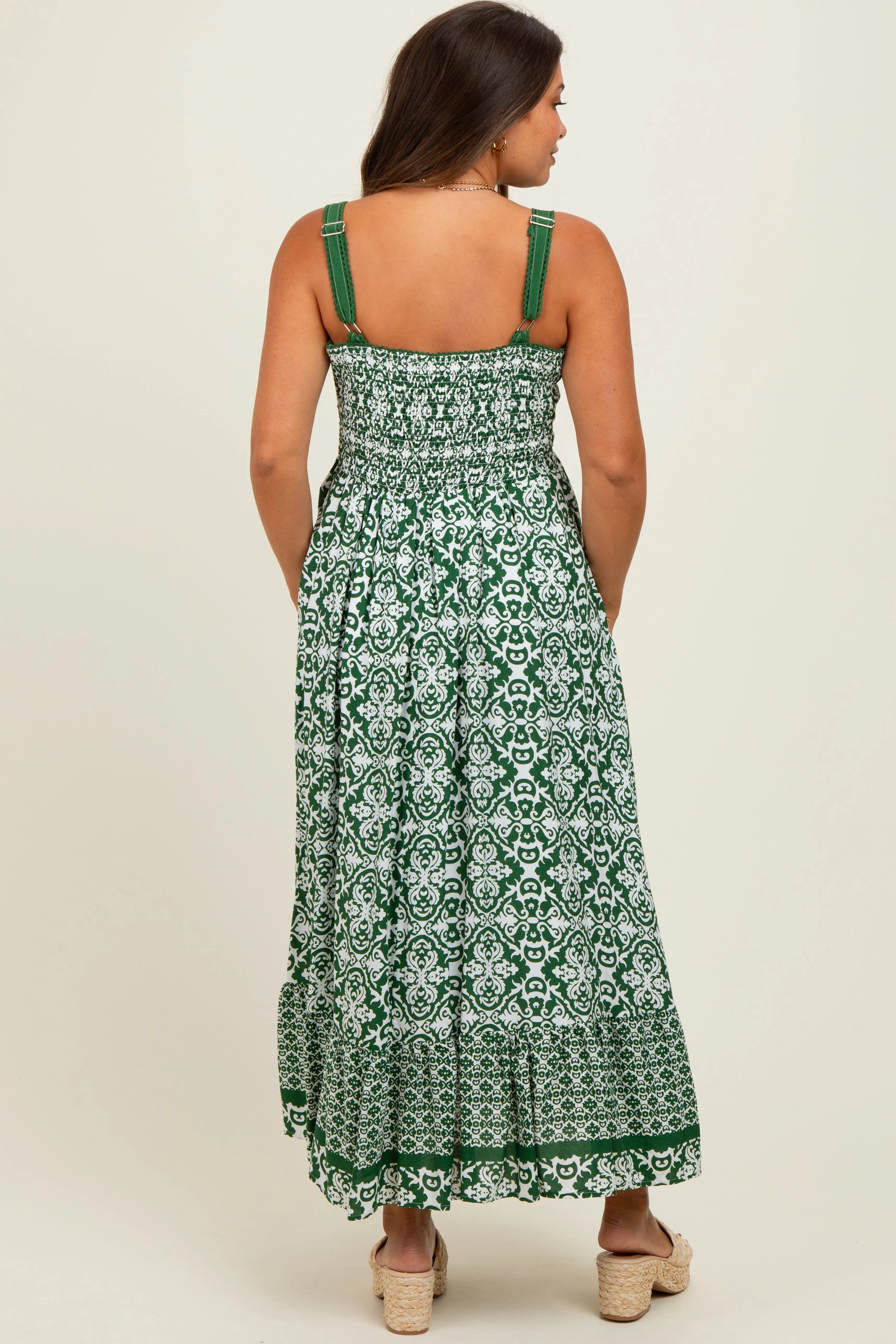 Green Sleeveless Border Print Maternity Maxi Dress sold by Pinkblush product image thumbnail 4