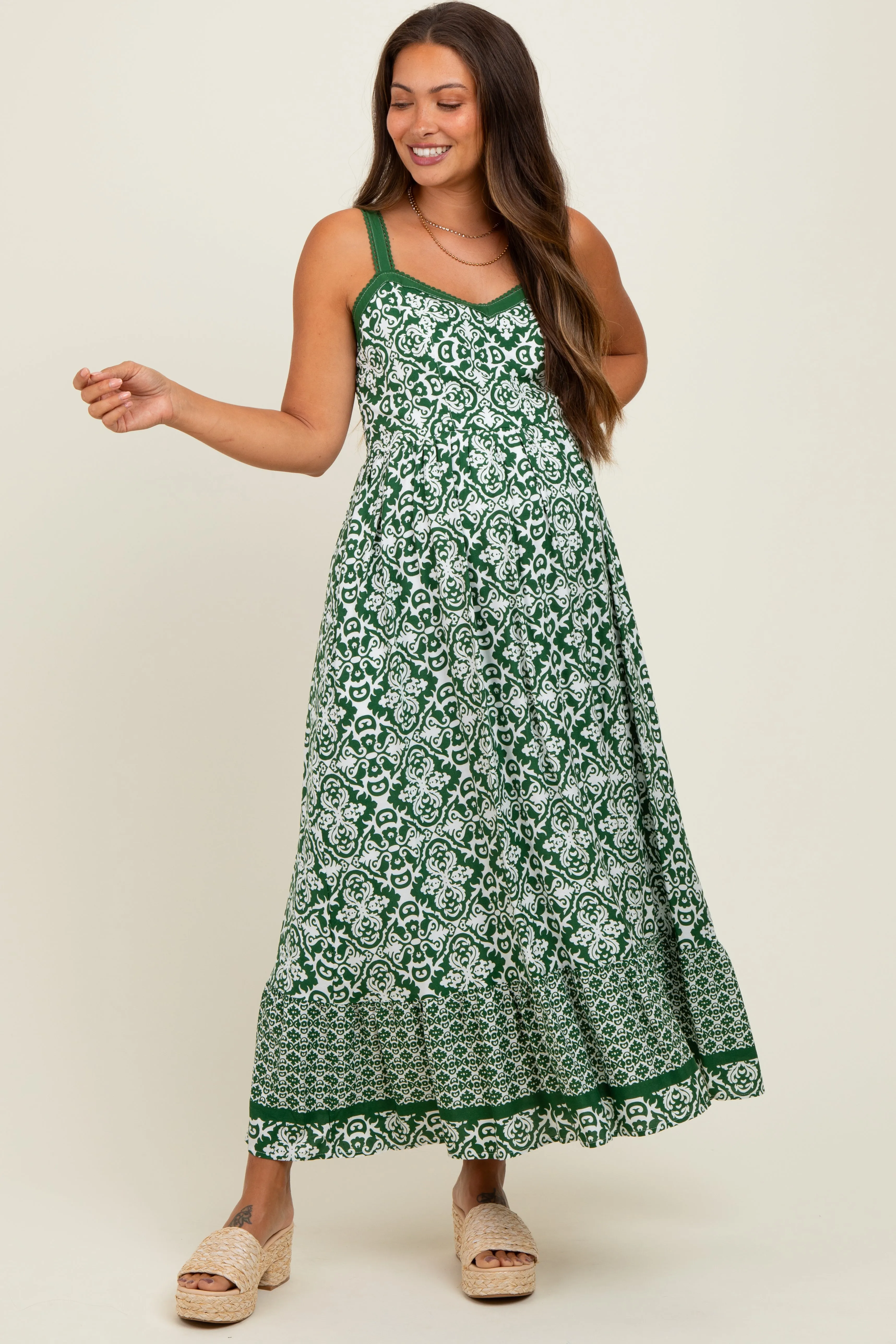Green Sleeveless Border Print Maternity Maxi Dress sold by Pinkblush product image thumbnail 2