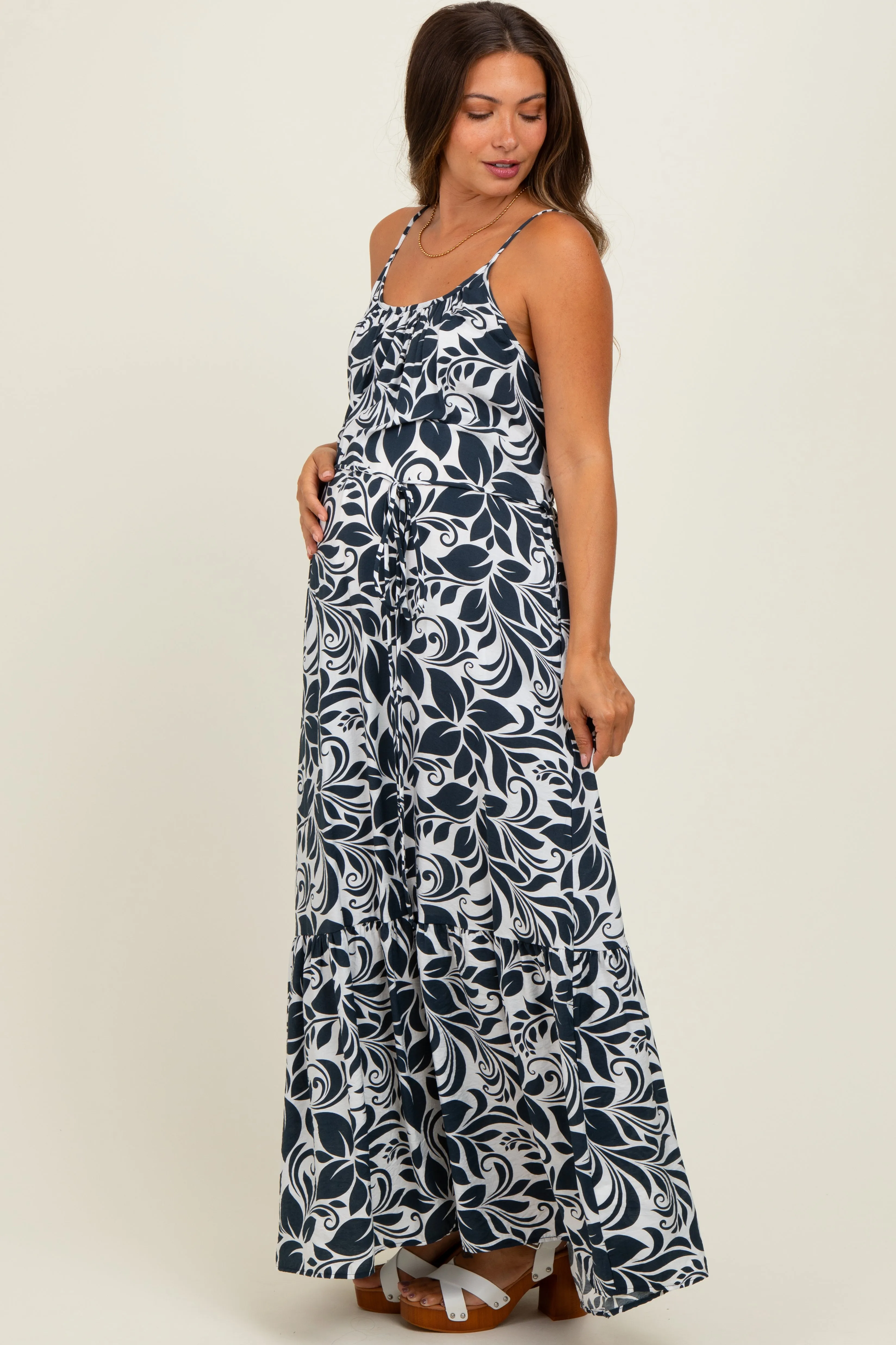 Charcoal Floral Waist Tie Maternity Maxi Dress sold by Pinkblush product image thumbnail 2