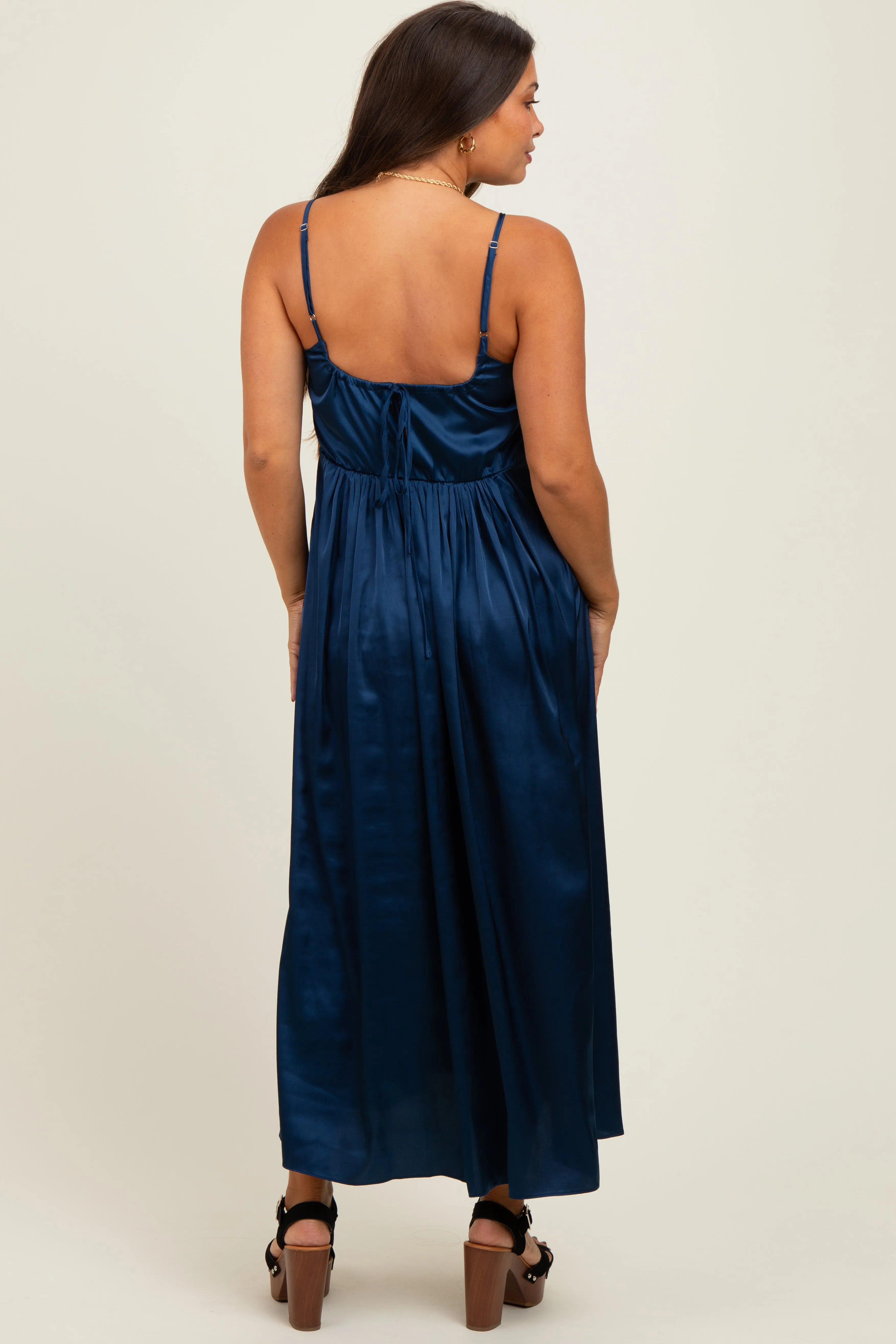 Navy Satin Sleeveless Tie-Back Maternity Midi Dress sold by Pinkblush product image thumbnail 4