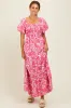Pink Floral Smocked Puff Sleeve Maternity Maxi Dress sold by Pinkblush
