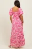 Pink Floral Smocked Puff Sleeve Maternity Maxi Dress sold by Pinkblush
