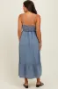 Blue Chambray Smocked Maternity Midi Dress sold by Pinkblush