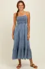Blue Chambray Smocked Maternity Midi Dress sold by Pinkblush