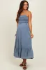 Blue Chambray Smocked Maternity Midi Dress sold by Pinkblush