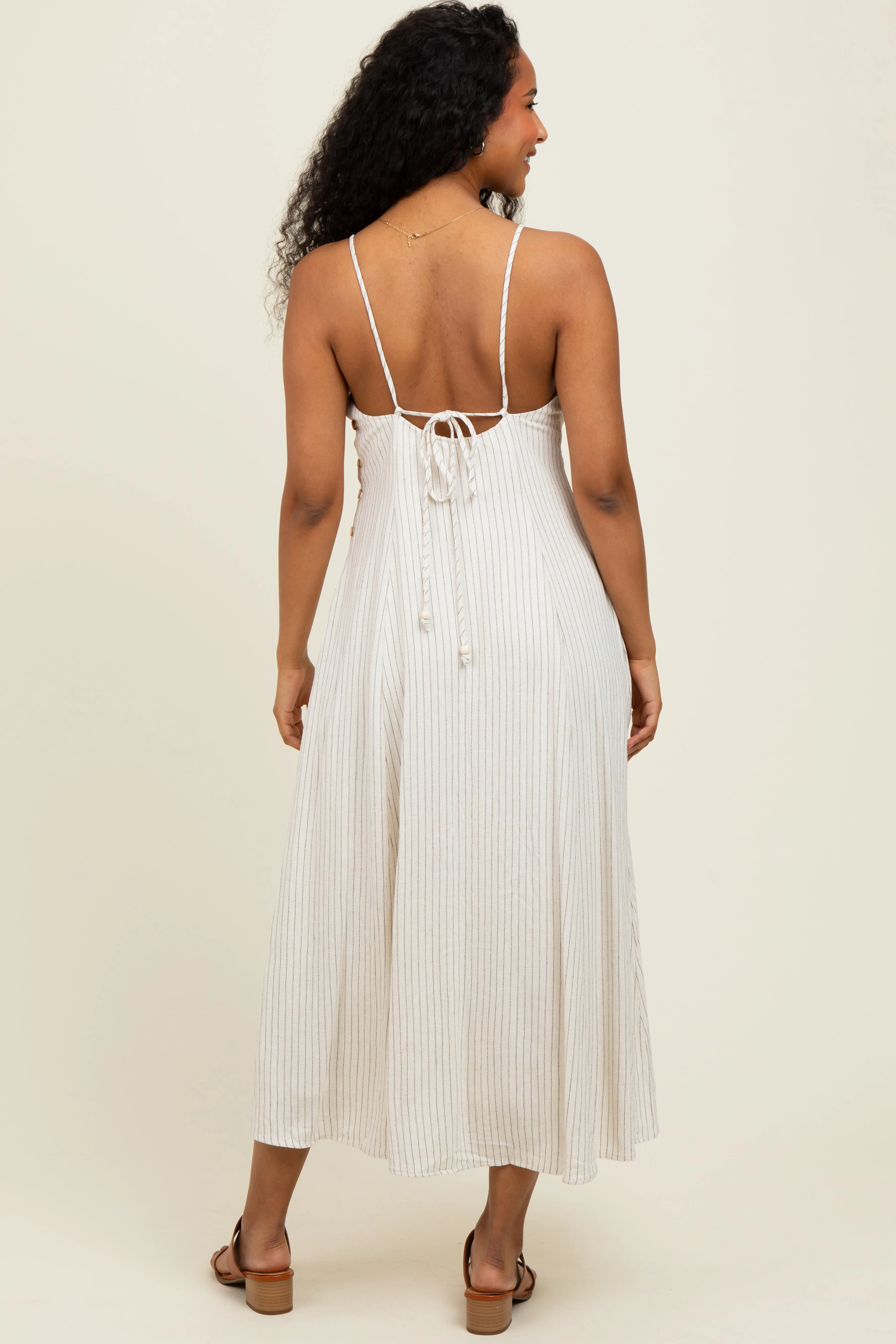 Ivory/Black Linen Striped Midi Dress sold by Pinkblush product image thumbnail 4