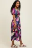 Purple Tropical Smocked Puff Sleeve Midi Dress sold by Pinkblush