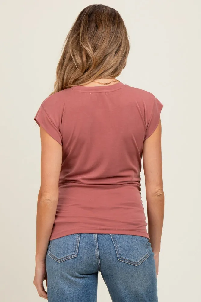Rust Side Ruched Maternity Short Sleeve Top sold by Pinkblush product image thumbnail 4