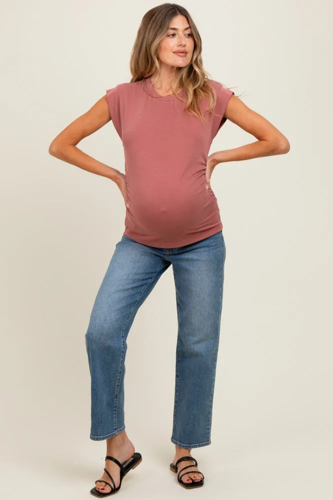 Rust Side Ruched Maternity Short Sleeve Top sold by Pinkblush product image thumbnail 2
