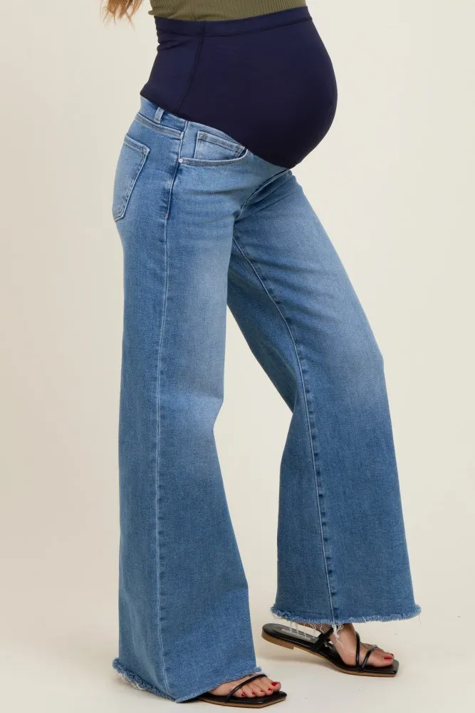 Blue Raw Hem Super Wide Leg Maternity Jeans sold by Pinkblush product image thumbnail 4